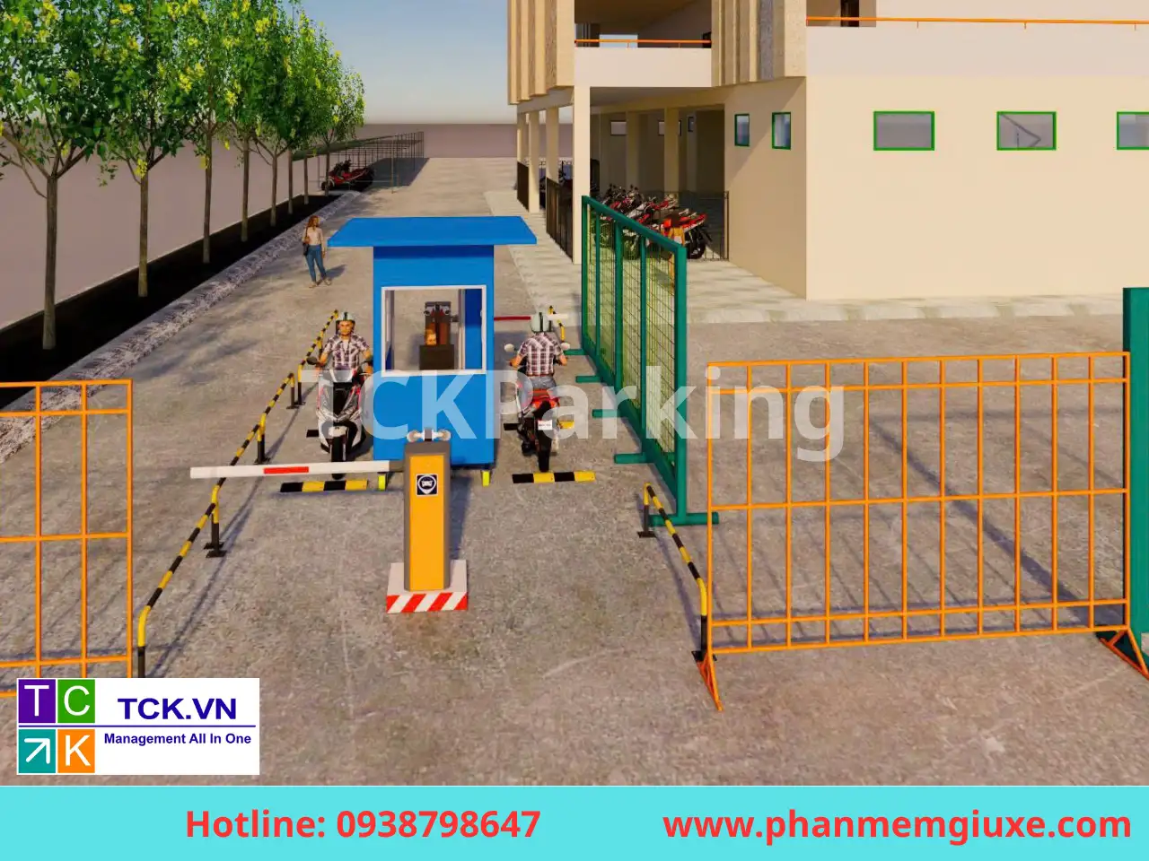 Thiết bị trông giữ xe chuyên dụng 2 làn xe gắn máy mô hình 3D