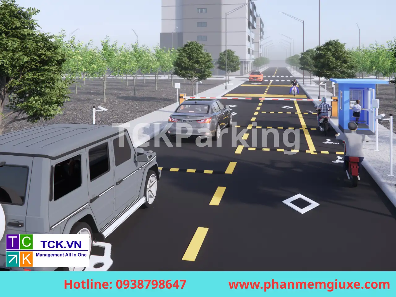 hệ thống kiểm soát xe thông minh 1 làn oto 1 làn xe máy ra vào chung mô hình 3D
